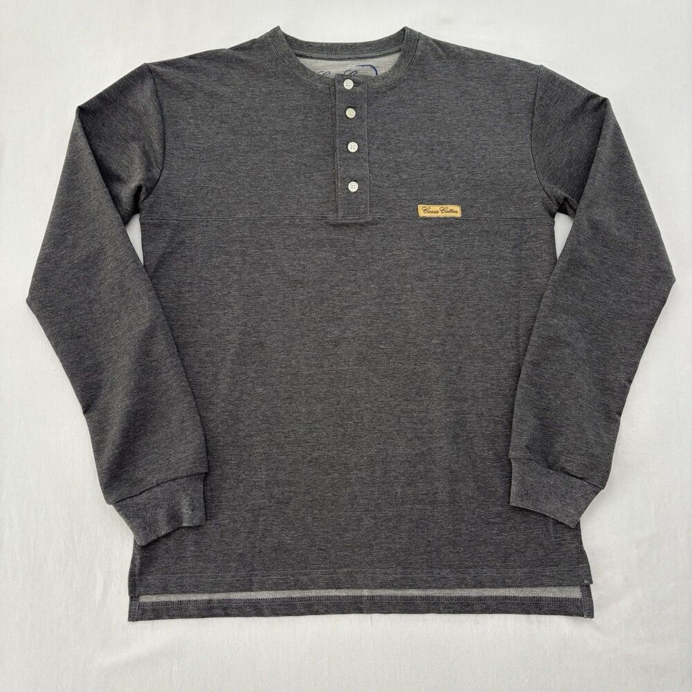 Coosa Cotton Men’s Small Gray Long Sleeve Henley Shirt Fishing Hook Logo Soft